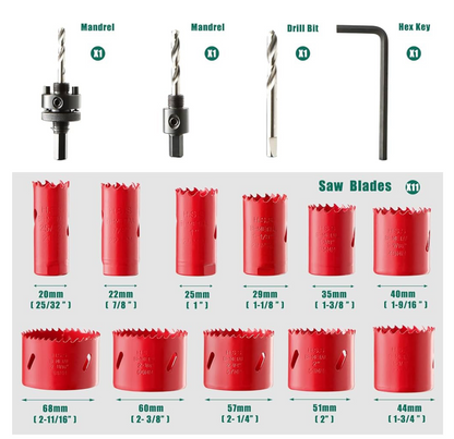 02) Bi-Metal Hole Saw, 17 PCS Hole Saw Set 19mm-68mm, Cutting Depth: 40mm, Perfect for Drilling Soft Metal, Wood, PVC Board and Plastic