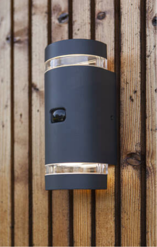 0) (Best Seller this month) GU10 x2 - LED Up & Down Wall Light with PIR Movement sensor - Dark Grey - IP44