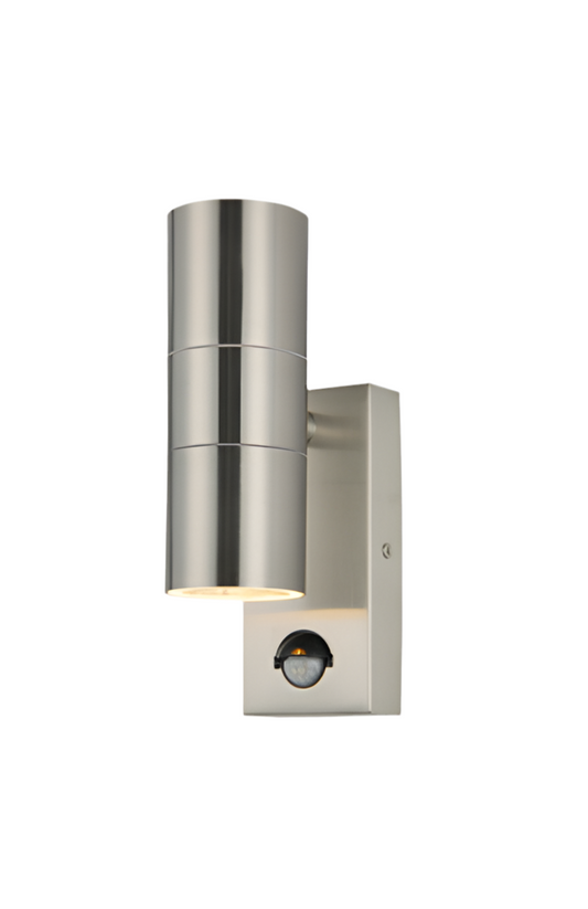 97) UP-DOWN  Brushed Chrome outdoor Wall Light (Includes 10W GU10 Warm White Lamps x2)