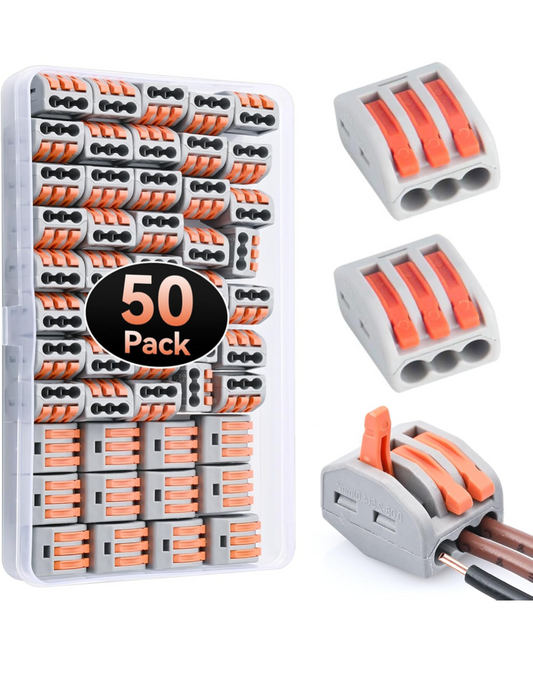 0) 50pcs Wire Connectors, Preciva Electrical ConnectorBlocks, 3-Way Compact Cable Lever lock