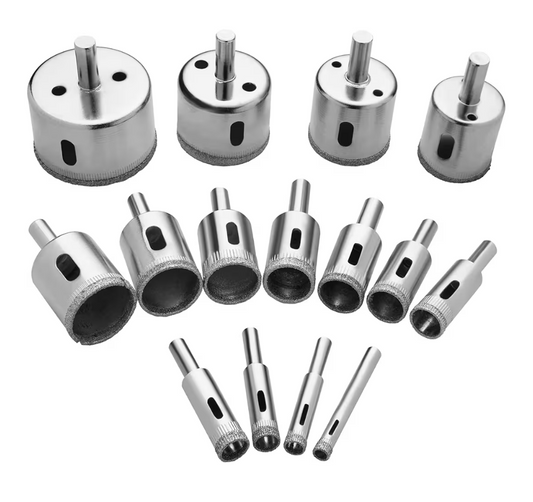 Diamond Core Drill Bit Set – 15 Piece Glass, Tile & Marble Hole Saw Kit (8mm-50mm) Carbon Steel Hole Saw Cutter for Glass/Tile/Ceramic/Marble/Porcelain Cutting